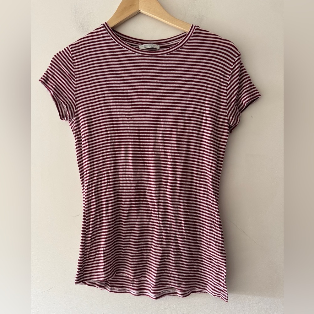 Zara Trafaluc Red and White Striped‎ Fitted Tee